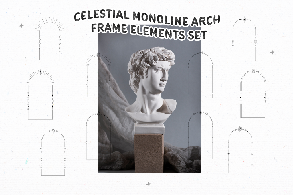 Black Celestial Monoline Arch Frame Elements Set Design Templates