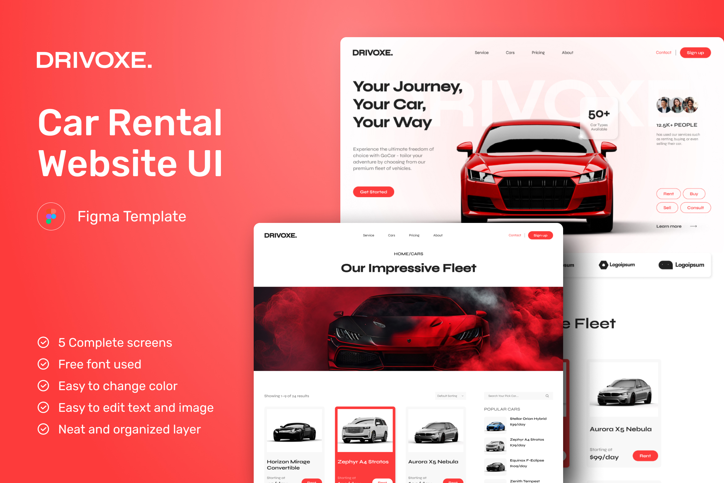 Drivoxe - Car Rental Website UI Figma Template - 1
