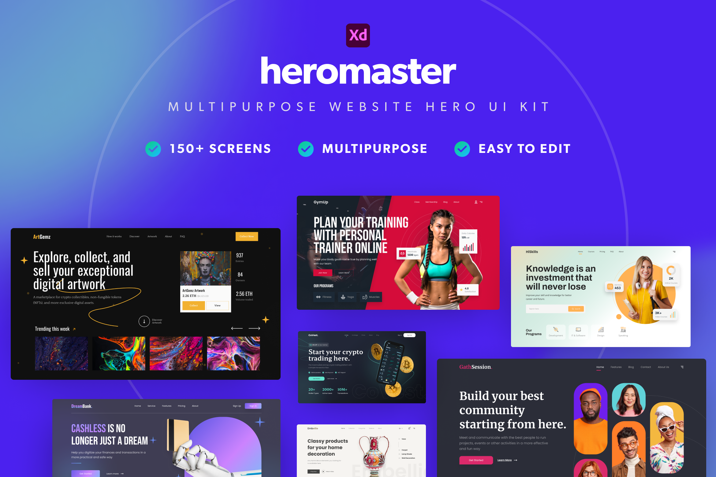 Heromaster - Multipurpose Website Hero Adobe XD UI Kit - 1