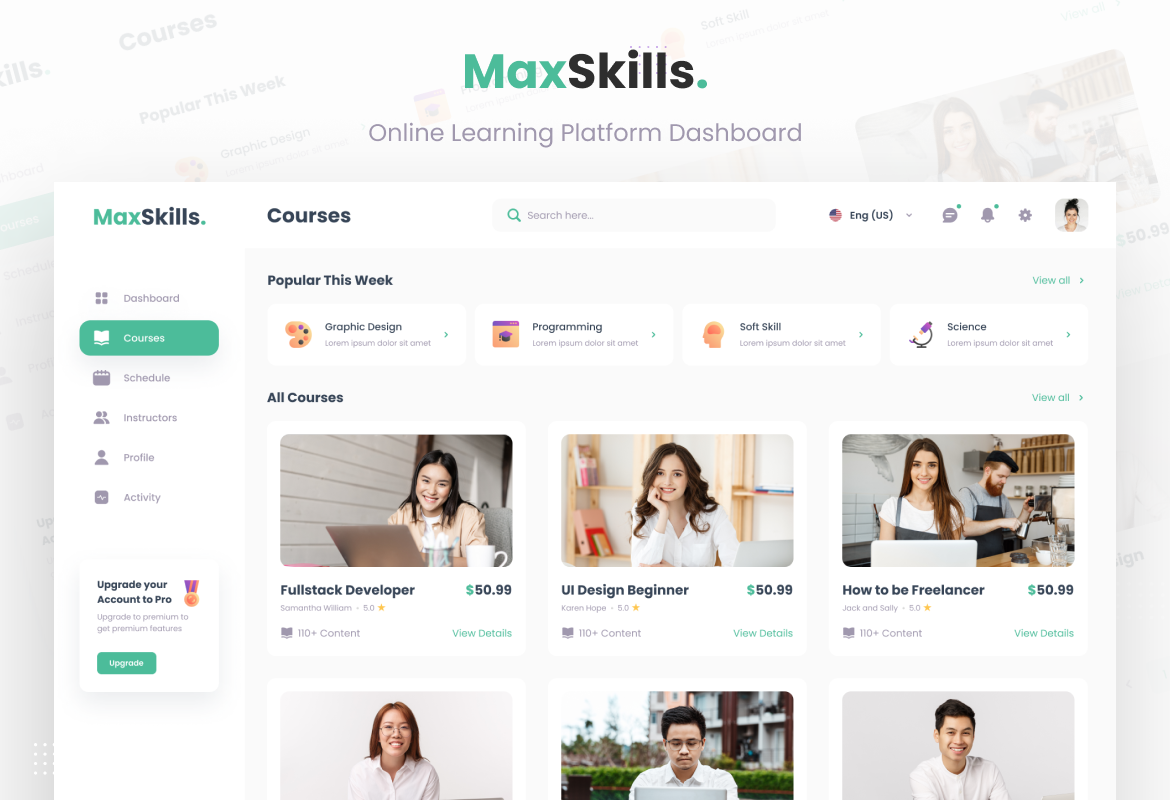 MaxSkills - Online Learning Platform Dashboard Adobe XD - 1