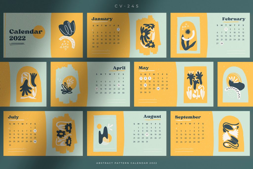 Yellowish Abstract Pattern Calendar 2022 Canva Template Design ...