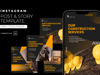 Bold Construction Company Instagram Template with Black White Purple colors