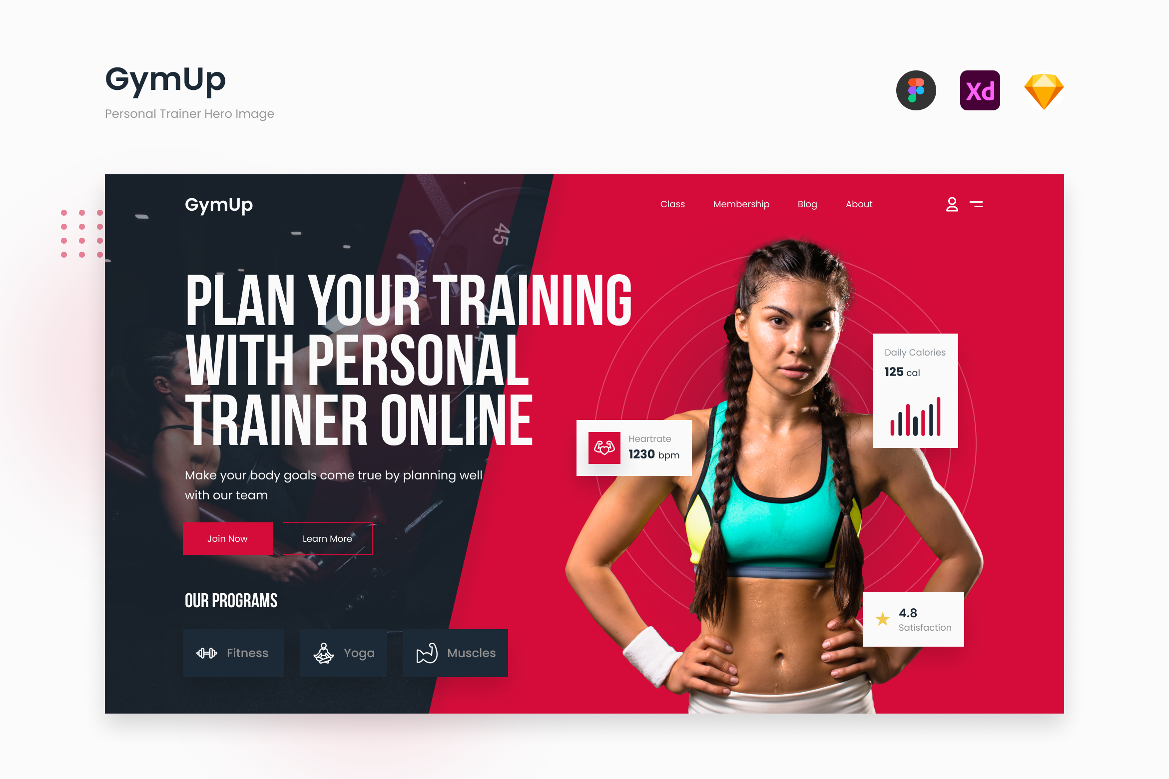 GymUp Energetic Personal Trainer Website Hero UI Design Templates