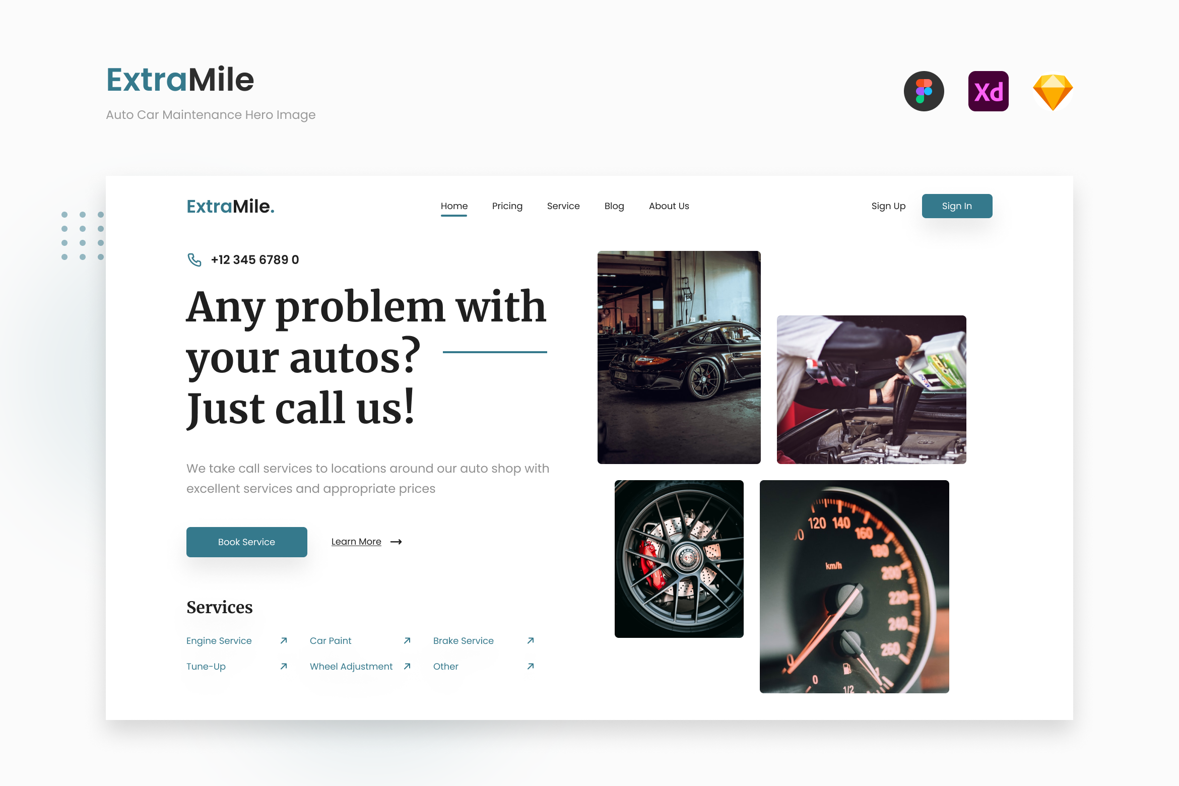 ExtraMile Minimalist Auto Car Maintenance Website Hero Design 