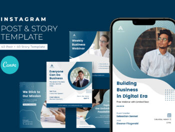 Kriotiva - Business Corporate Instagram Template with White Blue Ocean and Turquoise colors