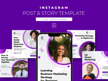 Webinar Business Marketing Instagram Template with Black White and Purple colors