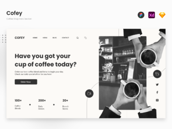 Cofey - Black and White Coffee Shop Hero Website Header Template