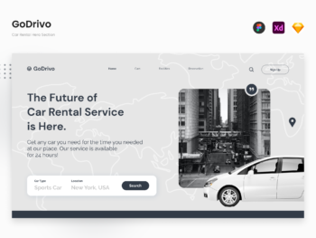 GoDrivo - Fantastic Futuristic Car Rental Hero Website Header Template