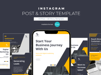 Harvey - Digital Marketing Agency Instagram Template with Black Dark Gray Light Gray Yellow and White colors