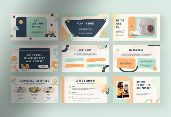 Magista - Playful Illustrated Math Lesson Template with Green Orange White Cream and Navy Blue colors