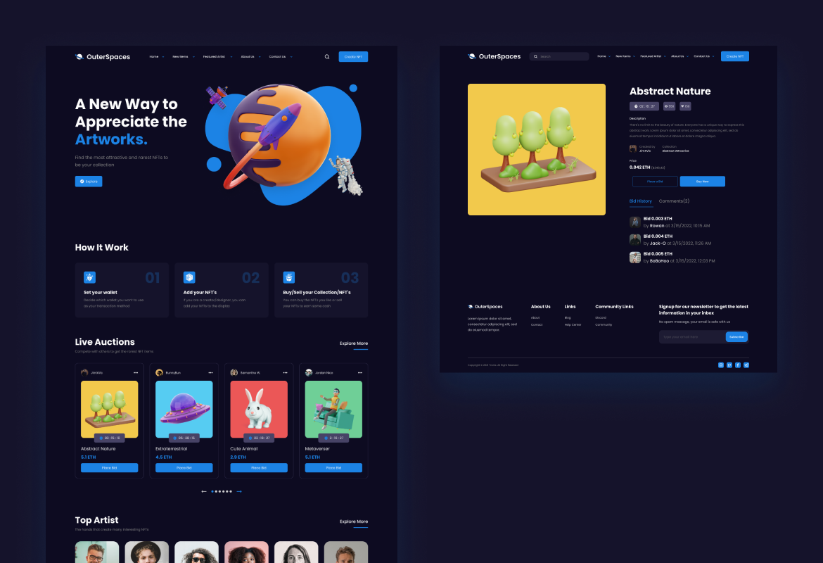 OuterSpace – Minimalist NFT Marketplace Design Templates - Peterdraw Studio