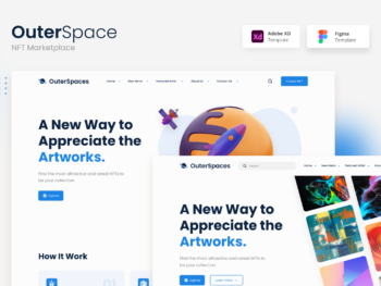 OuterSpace – Minimalist NFT Marketplace with Navy blue, Cerulean Blue, Baby Blue and White colors