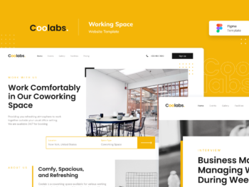 Coolab Working Space Website Template with + Broken white Black and Gold Fushion colors