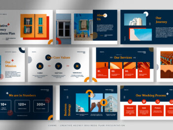 Sunne, a White Creative Agency Business Plan Presentation with White Navy Red and Orange colors