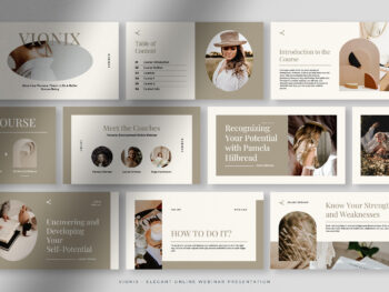 Vionix – Earthy Tone Elegant Online Webinar Presentation with White Dark grey and Black colors