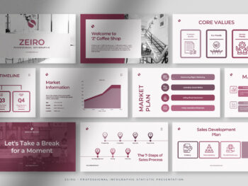 Zeiro, a White Burgundy Professional Infographic Statistic Presentation with White Pastel Lilac Burgundyand Wine Burgundy colors