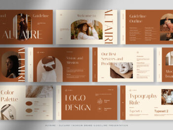 Altaire, the brown elegant fashion brand guideline presentation template with Brown Beige and Broken White colors