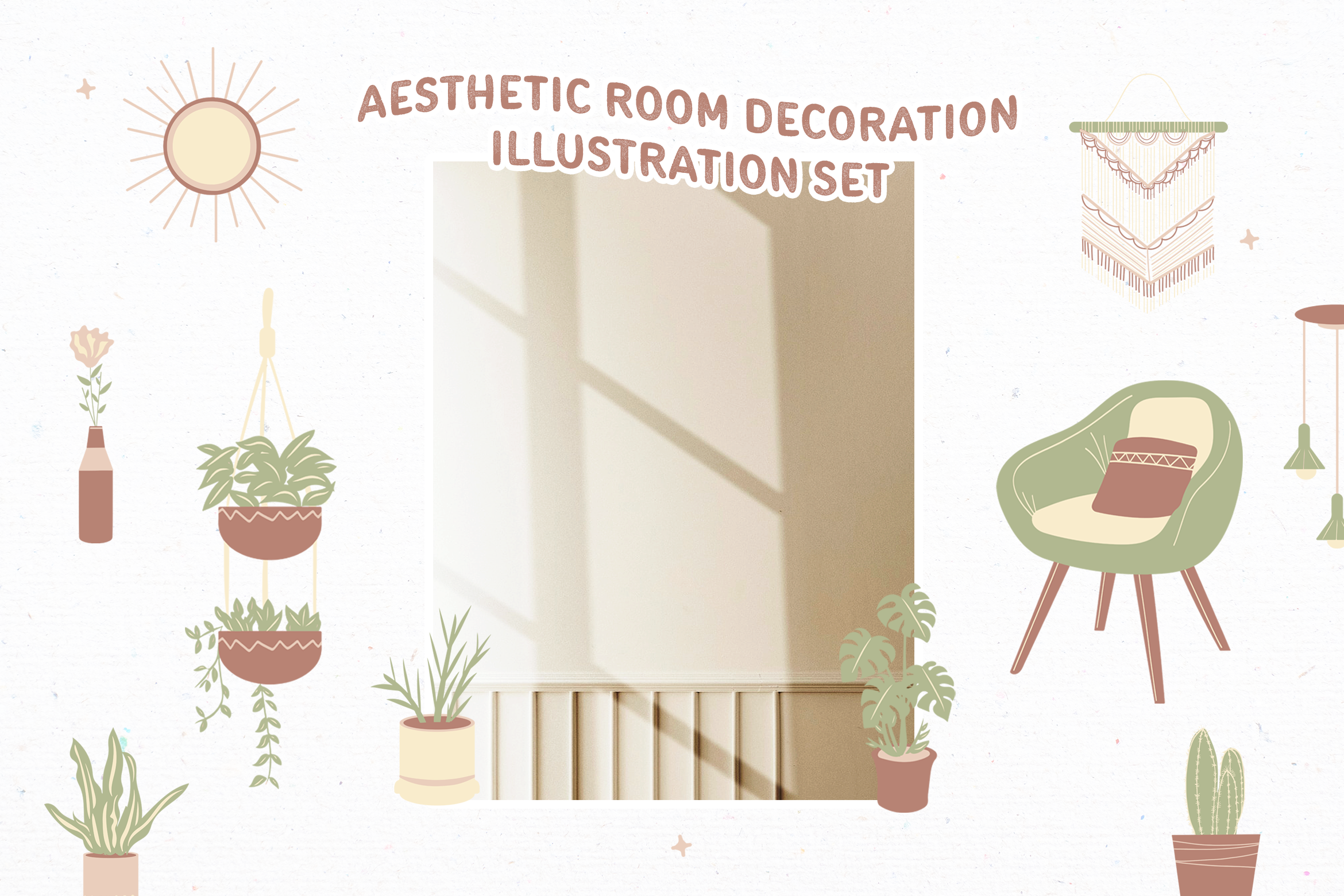 Calming Aesthetic Room Decoration Illustration Set Design ...