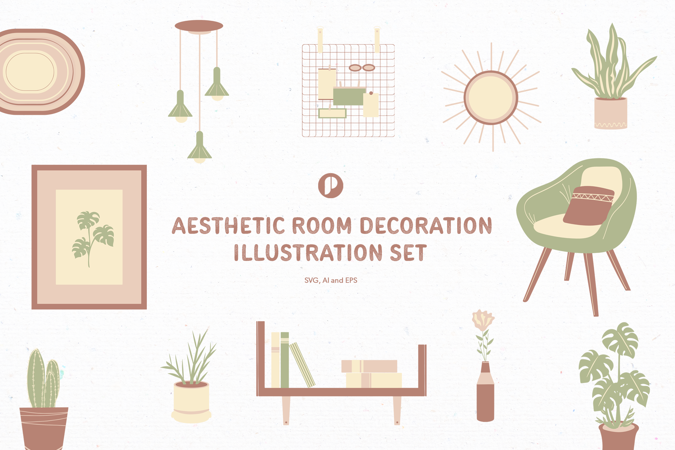 Calming Aesthetic Room Decoration Illustration Set Design ...