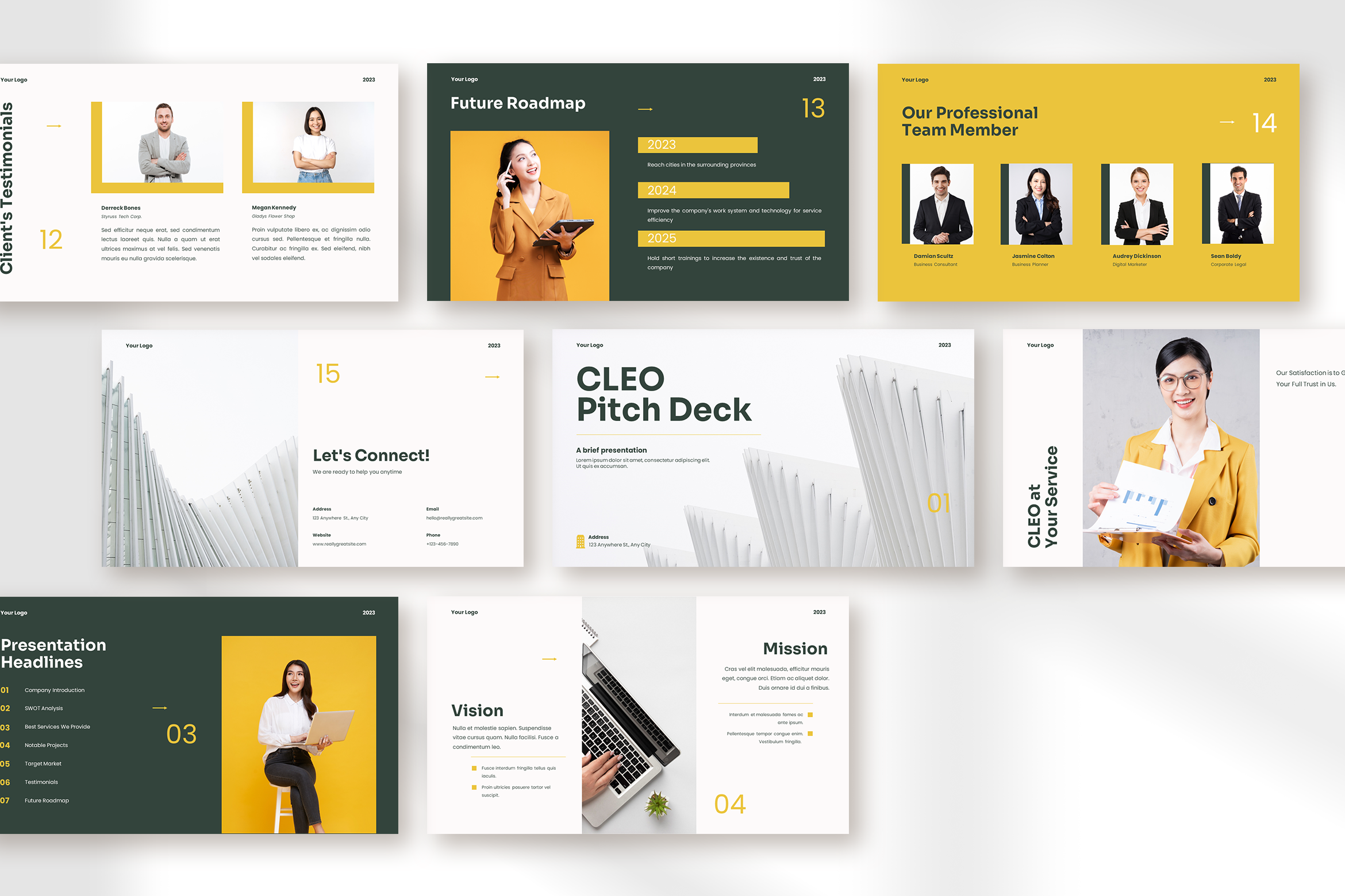 CLEO – Yellow Pine Clean Modern Pitch Deck Presentation Design ...