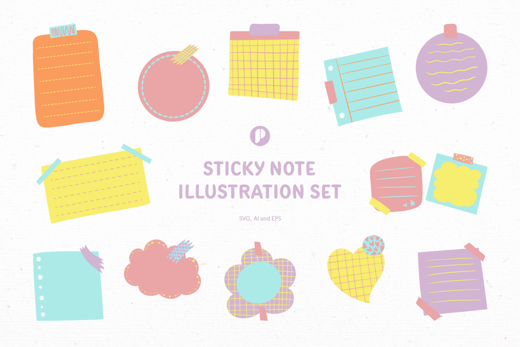 Cute Sticky Note Illustration Set Design Templates - Peterdraw Studio