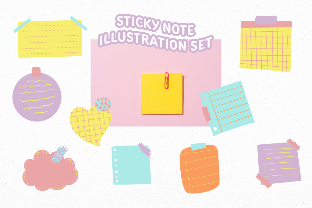 Cute Sticky Note Illustration Set Design Templates - Peterdraw Studio