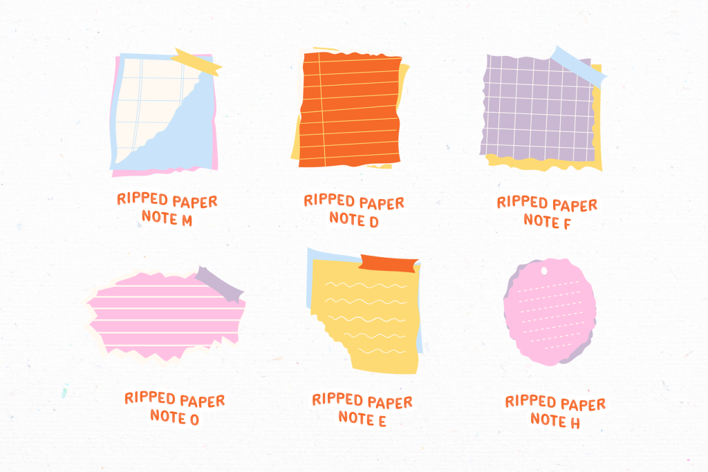 Sweet Ripped Paper Note Illustration Set Design Templates - Peterdraw ...