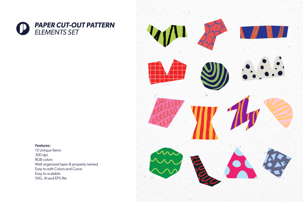 Bold Paper Cut-out Pattern Elements Set Design Templates - Peterdraw Studio