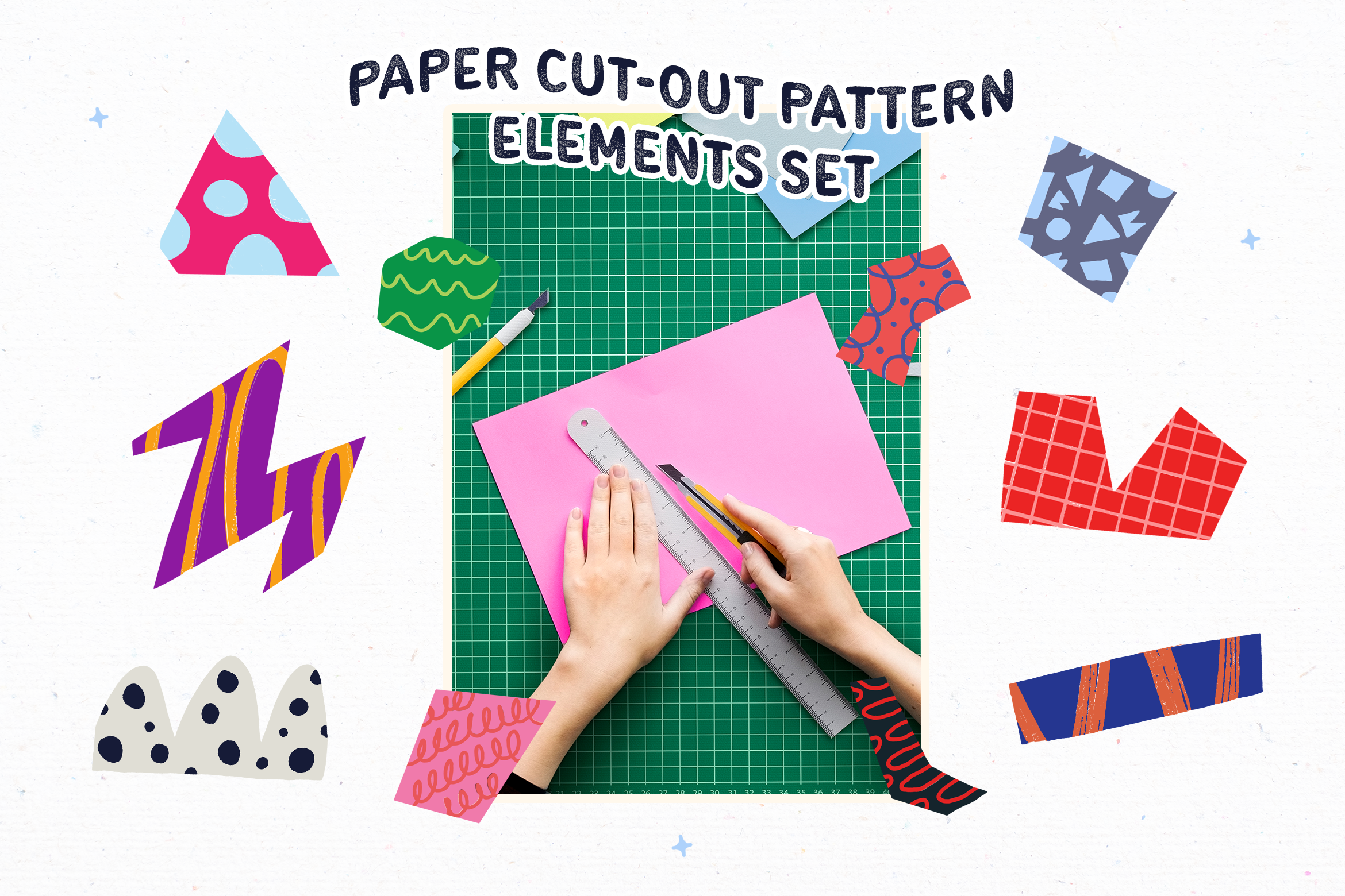 Bold Paper Cut-out Pattern Elements Set Design Templates - Peterdraw Studio