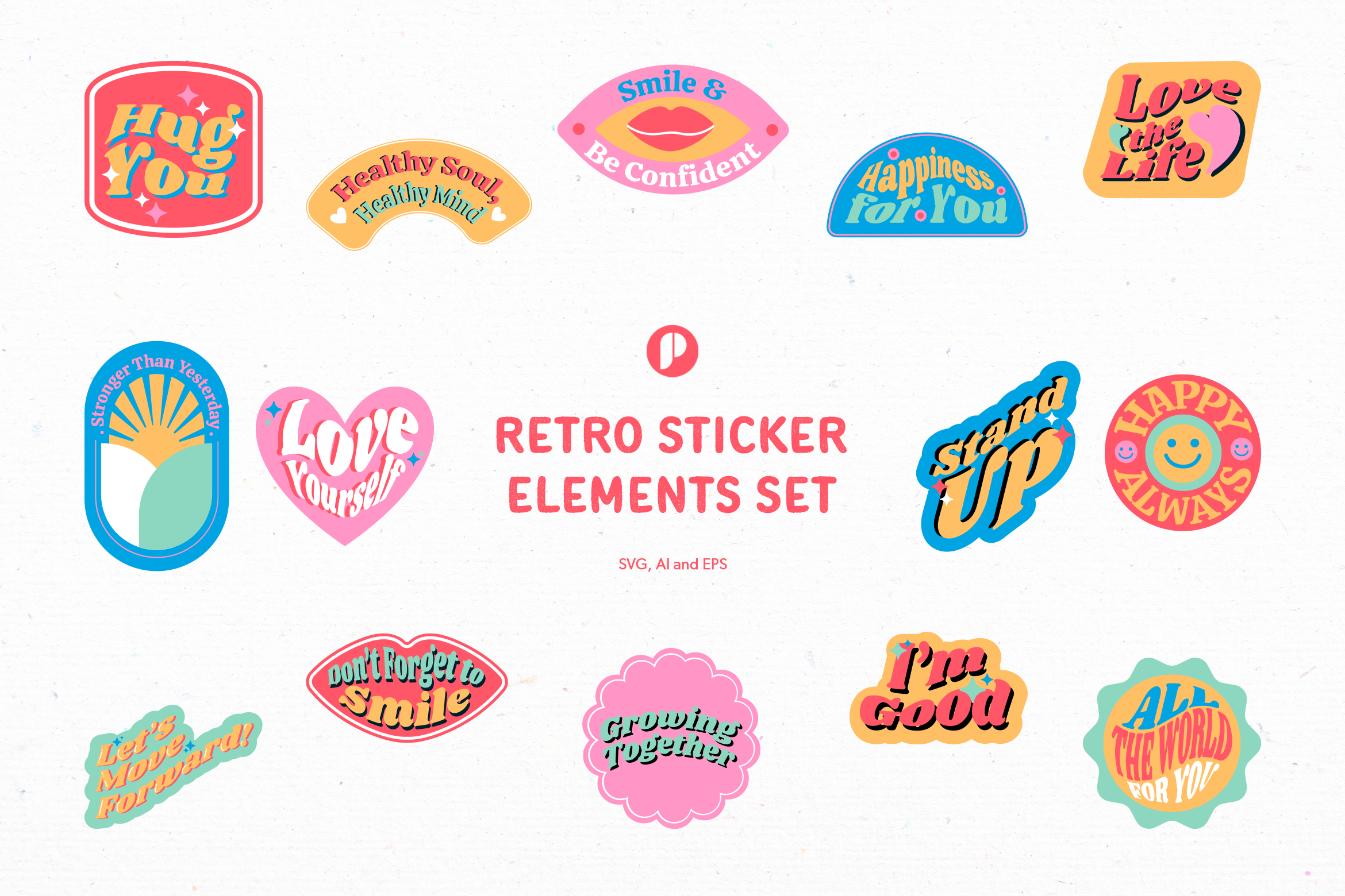 Bright Retro Sticker Elements Set Design Templates - Peterdraw Studio