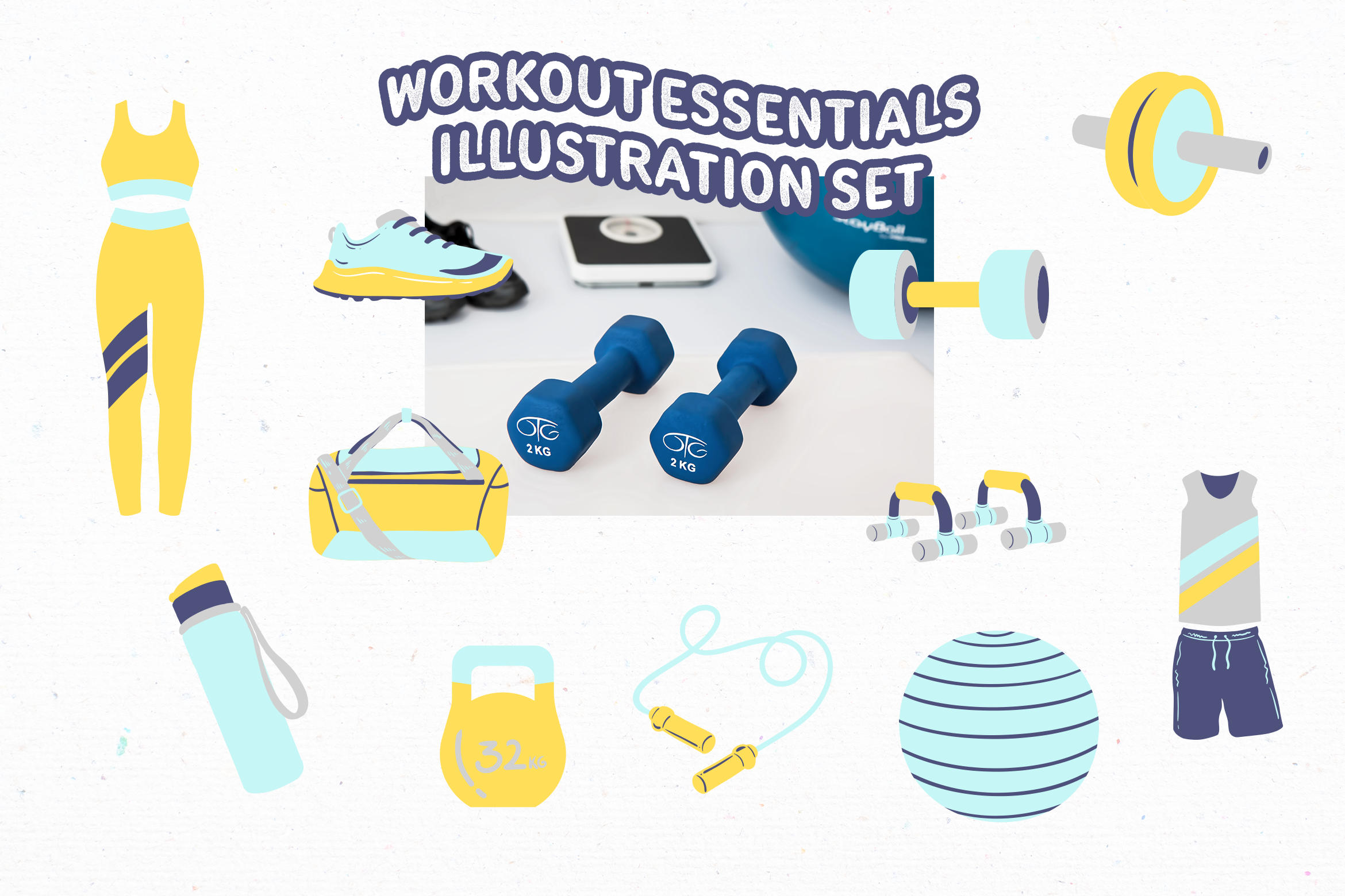 Bright Workout Essentials Illustration Set Design Templates - Peterdraw  Studio