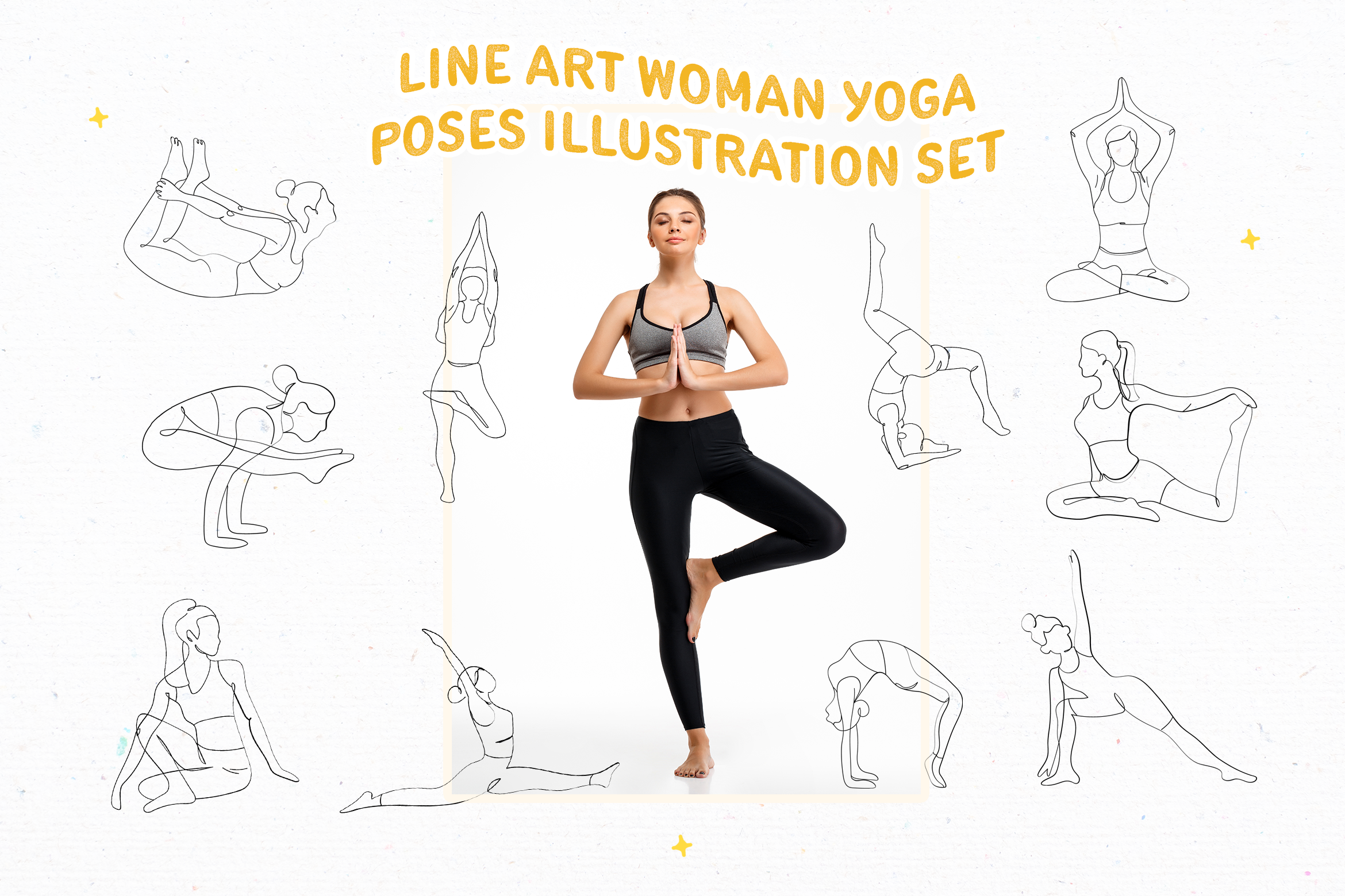Woman in different yoga poses hand drawn sketch Vector Image