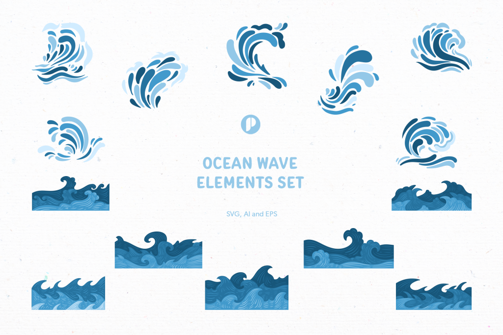 Blue Ocean Wave Element Illustration Set Design Templates - Peterdraw ...