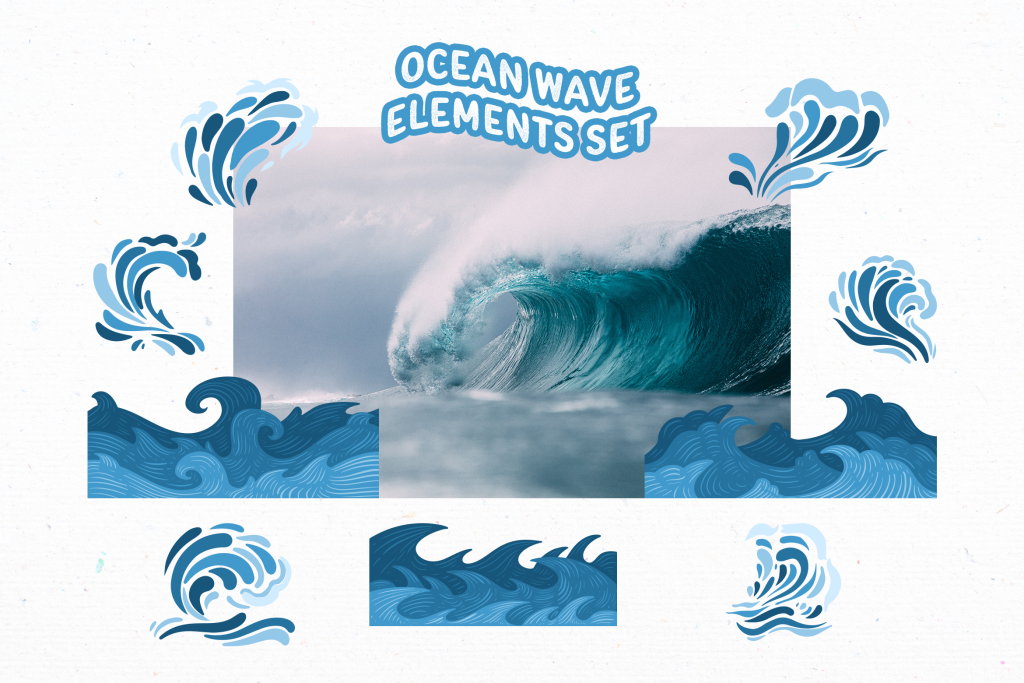 Blue Ocean Wave Element Illustration Set Design Templates - Peterdraw ...