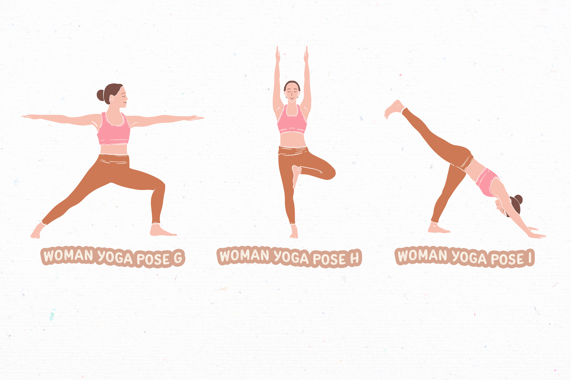 Pinky Brown Woman Yoga Poses Illustration Set Design Templates