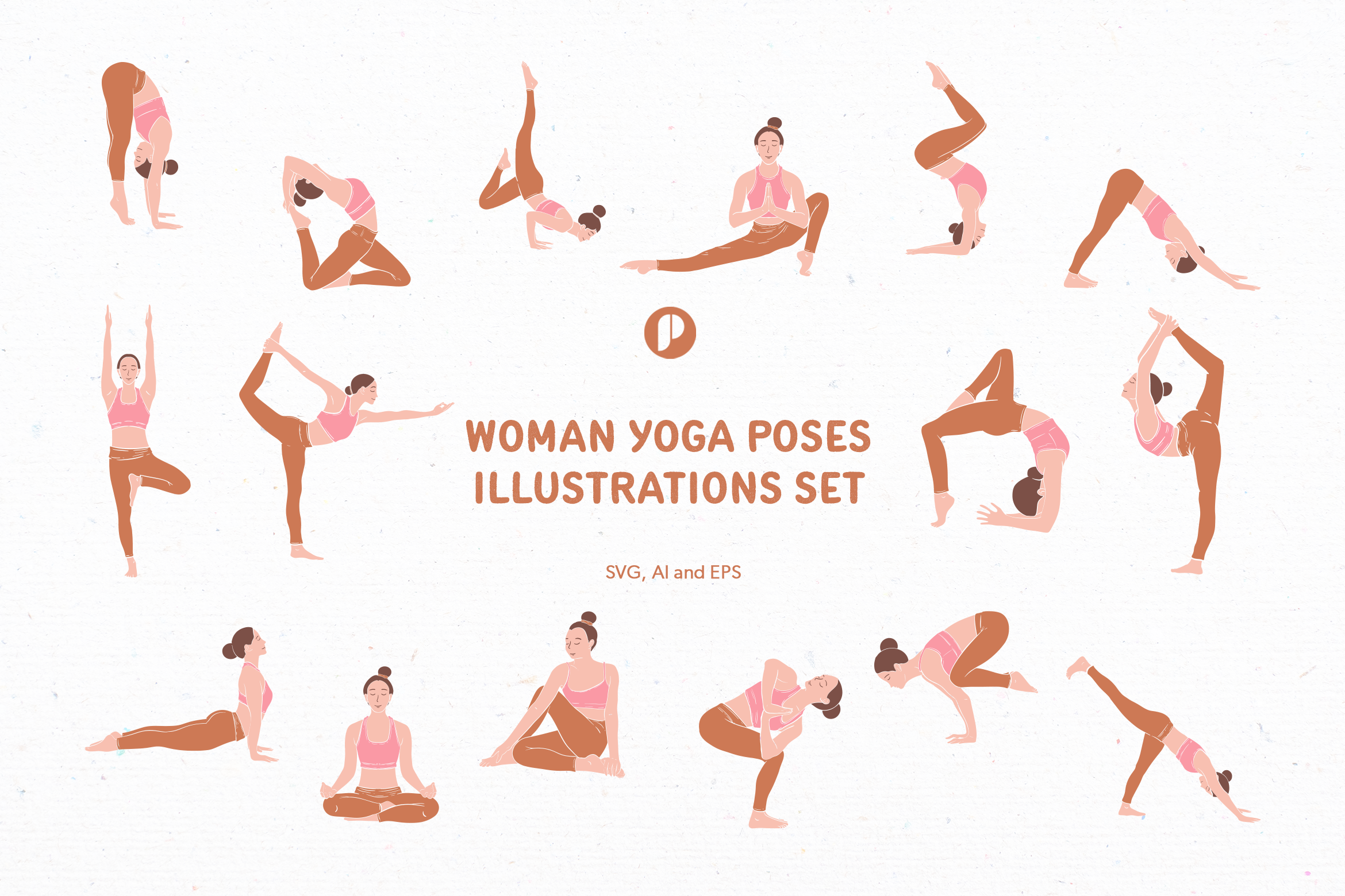 Pinky Brown Woman Yoga Poses Illustration Set Design Templates - Peterdraw  Studio