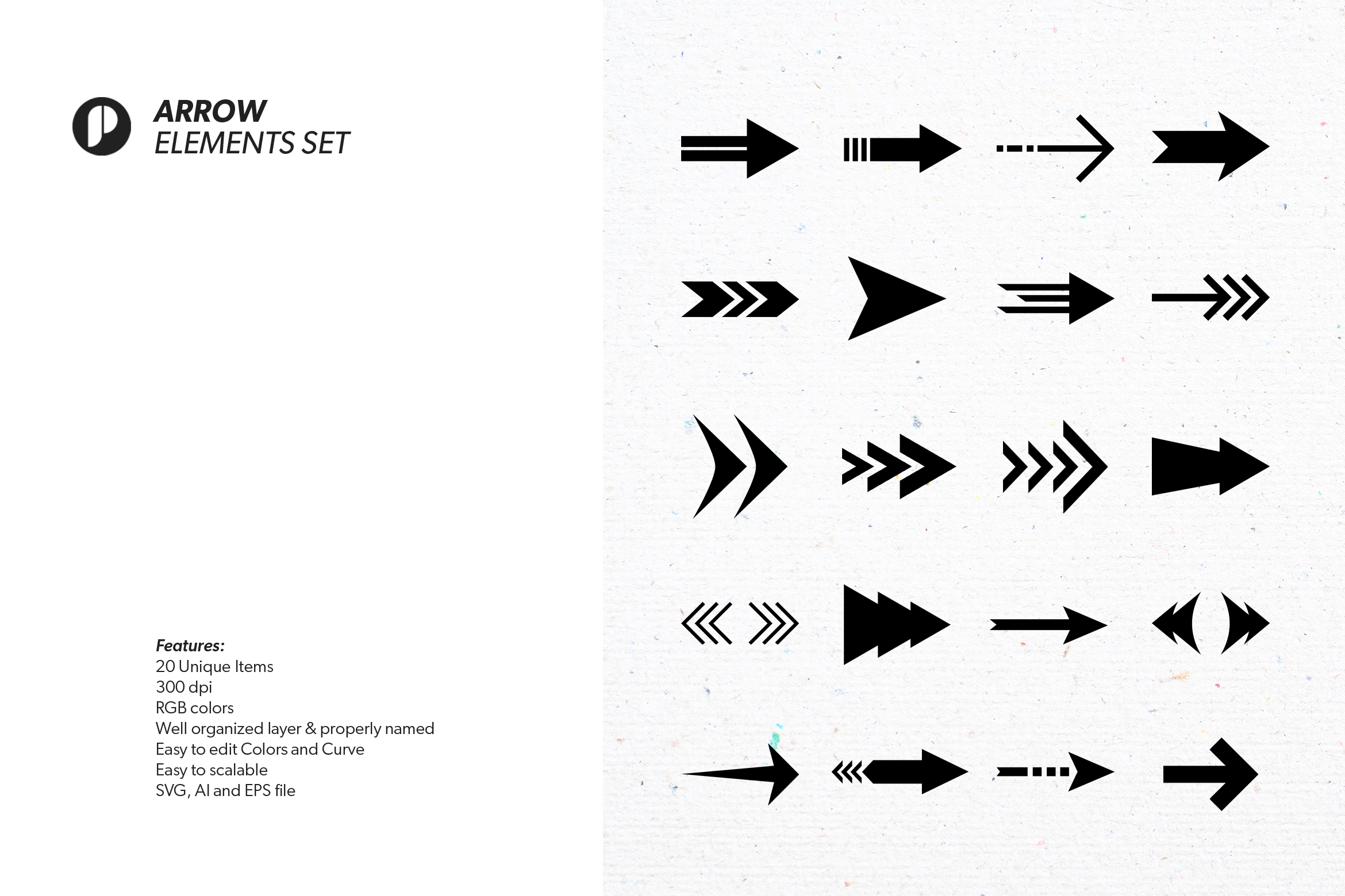 Black Colored Arrow Icon Elements Set Design Templates - Peterdraw