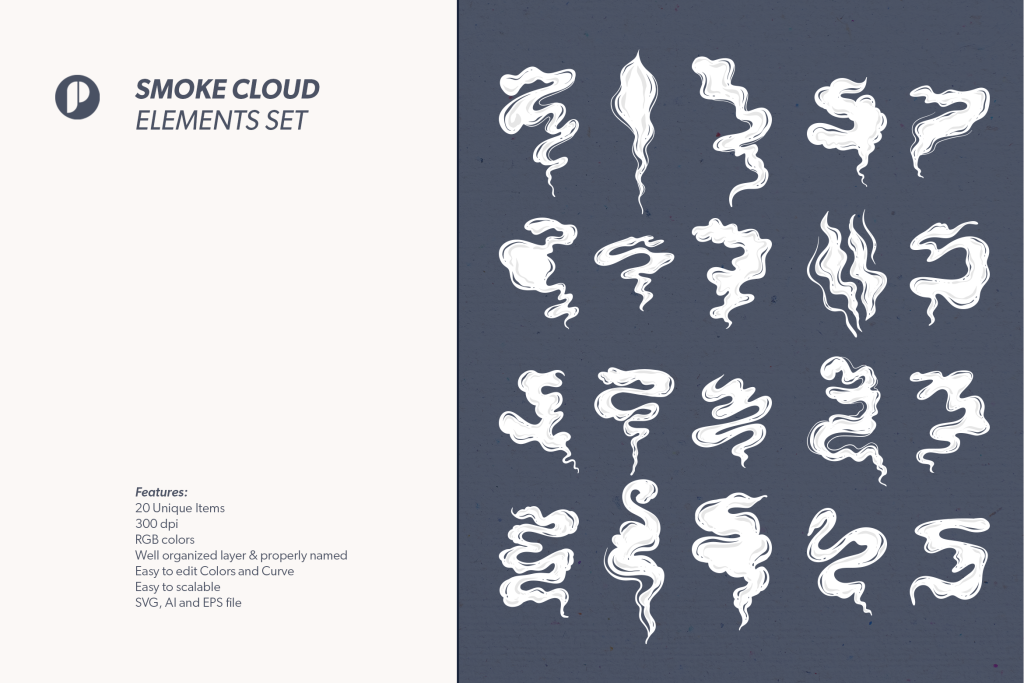 White Smoke Cloud Elements Set Design Templates - Peterdraw Studio