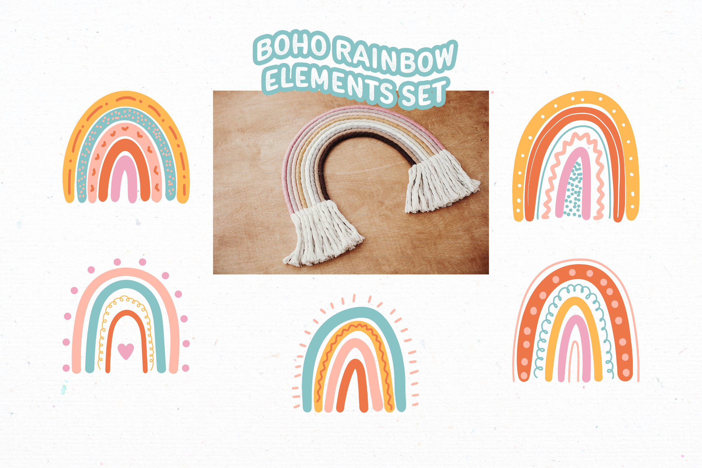 Colorful Boho Rainbow Elements Set Design Templates - Peterdraw Studio